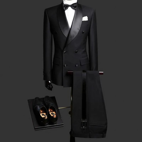 Elegant Slim Fit Double Breasted Men’s Tuxedo Suit Set for Formal Weddings and Business Events – Includes Jacket and Pants in a Sophisticated Style